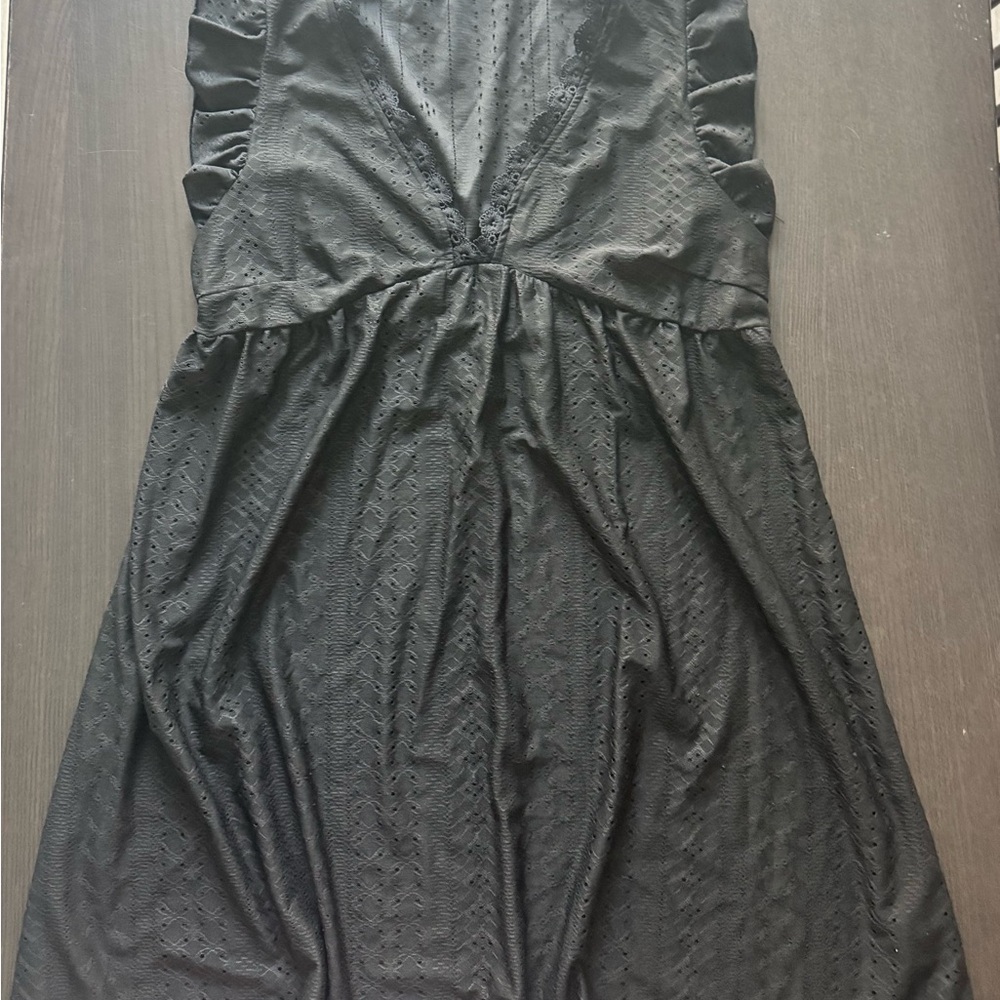 Cupshe Black Eyelet Midi Dress with Ruffled Sleeve Detail